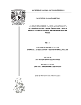 Universidad Nacional Autónoma De México Facultad De Filosofía Y Letras Los Sones Canarios De Pilateno: Una Alternativa Metodo