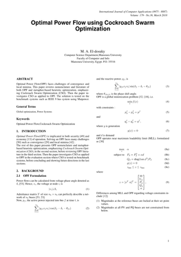 Optimal Power Flow Using Cockroach Swarm Optimization