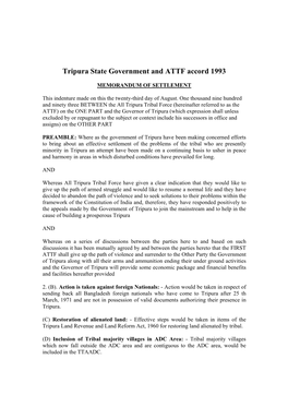 Tripura State Government and ATTF Accord 1993