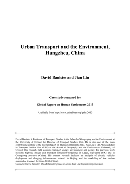 Urban Transport and the Environment, Hangzhou, China
