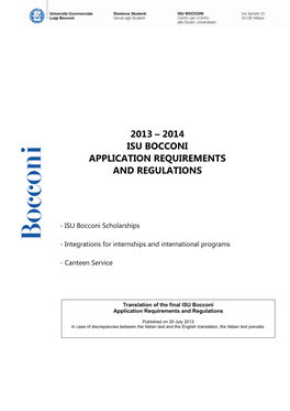 2013 – 2014 Isu Bocconi Application Requirements and Regulations