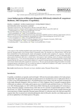 A New Indian Species of Rhinophis Hemprich, 1820 Closely Related to R