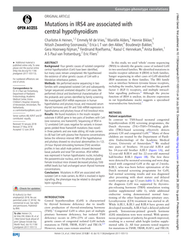 Mutations in IRS4 Are Associated with Central Hypothyroidism