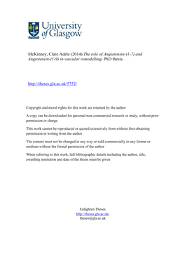 Mckinney, Clare Adele (2014) the Role of Angiotensin-(1-7) and Angiotensin-(1-9) in Vascular Remodelling