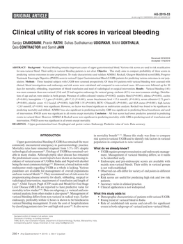 Clinical Utility of Risk Scores in Variceal Bleeding