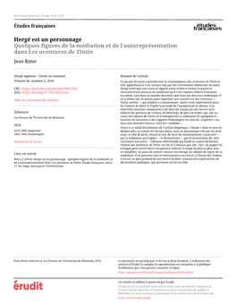 Hergé Est Un Personnage : Quelques Figures De La Médiation Et De L