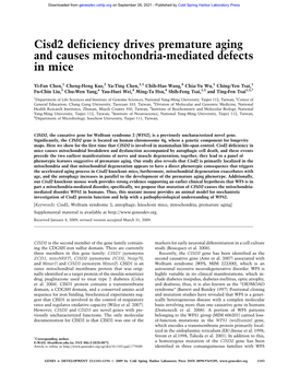 Cisd2 Deficiency Drives Premature Aging and Causes Mitochondria-Mediated Defects in Mice