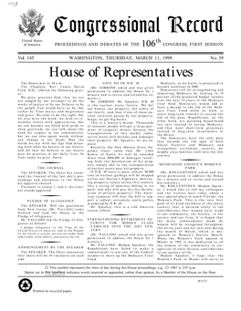 Congressional Record United States Th of America PROCEEDINGS and DEBATES of the 106 CONGRESS, FIRST SESSION