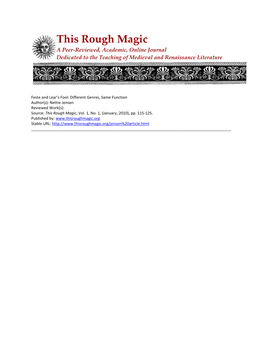 This Rough Magic a Peer-Reviewed, Academic, Online Journal Dedicated to the Teaching of Medieval and Renaissance Literature