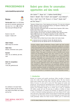 Rodent Gene Drives for Conservation: Royalsocietypublishing.Org/Journal/Rspb Opportunities and Data Needs