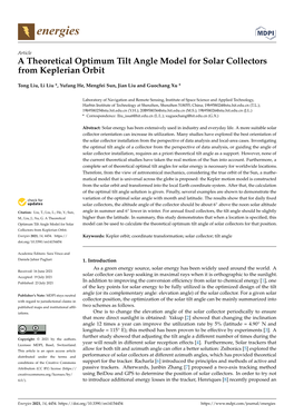 A Theoretical Optimum Tilt Angle Model for Solar Collectors from Keplerian Orbit