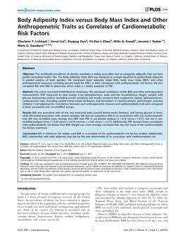 Body Adiposity Index Versus Body Mass Index and Other Anthropometric Traits As Correlates of Cardiometabolic Risk Factors