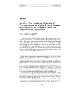 The Invalidity of Service of Process Abroad by Mail Or Private Process Server on Parties in Mexico Under the Hague Service Convention+