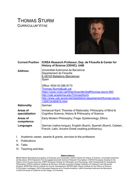 Thomas Sturm Curriculum Vitae