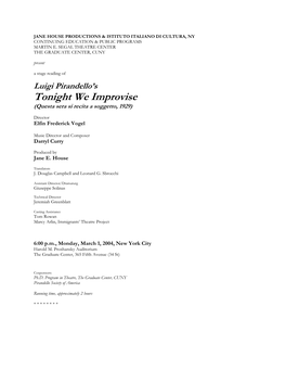 Luigi Pirandello's Tonight We Improvise