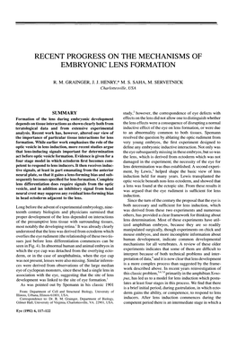 Recent Progress on the Mechanisms of Embryonic Lens Formation