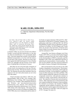 Karl Elbs, 1858-1933