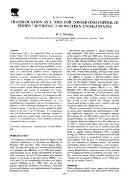 Translocation As a Tool for Conserving Imperiled Fishes: Experiences in Western United States