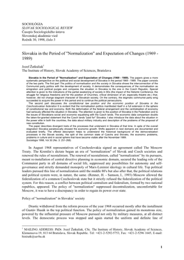 "Normalization" and Expectation of Changes (1969 - 1989)