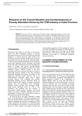 Research on the Current Situation and Countermeasures of Poverty Alleviation Driven by the TCM Industry in Hubei Province