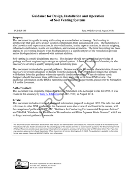 Guidance for Design, Installation and Operation of Soil Venting Systems