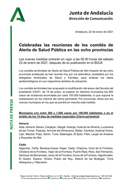 Celebradas Las Reuniones De Los Comités De Alerta De Salud Pública En Las Ocho Provincias