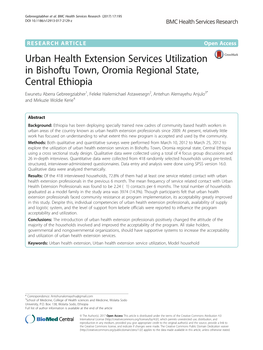 Urban Health Extension Services Utilization in Bishoftu Town, Oromia