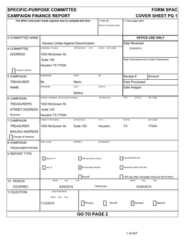 Specific-Purpose Committee Form Spac Campaign Finance Report Cover