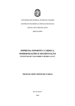 Imprensa Esportiva Carioca: Modernizações E Segmentação Umestudo De Caso Sobre O Diário Lance!