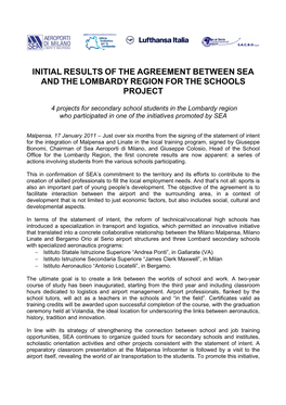 Initial Results of the Agreement Between Sea and the Lombardy Region for the Schools Project