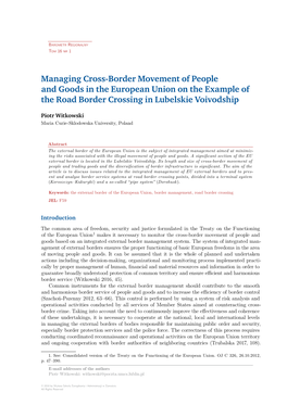 Managing Cross-Border Movement of People and Goods in the European Union on the Example of the Road Border Crossing in Lubelskie Voivodship