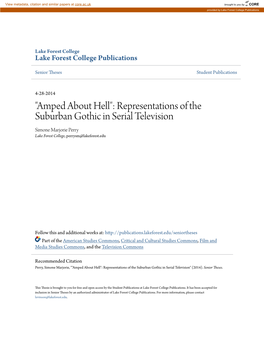"Amped About Hell": Representations of the Suburban Gothic in Serial Television Simone Marjorie Perry Lake Forest College, Perrysm@Lakeforest.Edu