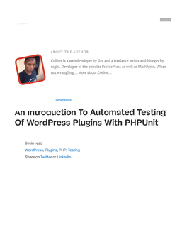 An Introduction to Automated Testing of Wordpress Plugins with Phpunit