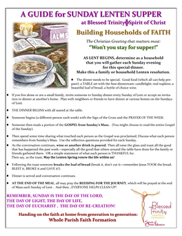 A Guide for Sunday Lenten Supper at Blessed Trinity╬Spirit of Christ Designed and Edited by Fr