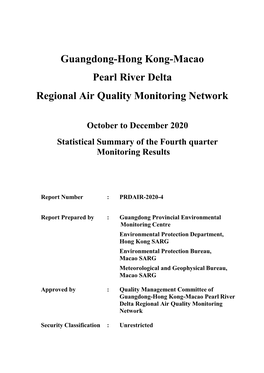 PRD Regional Air Quality Monitoring Network 2020 Fourth Quarter