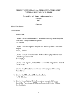 Deconstructing Radical Orthodoxy: Postmodern Theology, Rhetoric and Truth