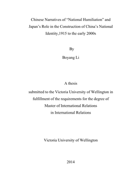 National Humiliation” and Japan’S Role in the Construction of China’S National Identity,1915 to the Early 2000S