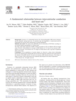 A Fundamental Relationship Between Intraventricular Conduction and Heart Rate☆ ⁎ Jay W