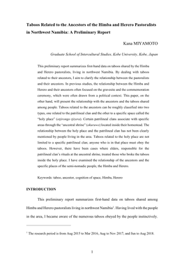 Taboos Related to the Ancestors of the Himba and Herero Pastoralists in Northwest Namibia: a Preliminary Report