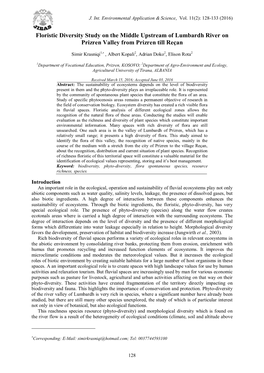 Floristic Diversity Study on the Middle Upstream of Lumbardh River on Prizren Valley from Prizren Till Reçan