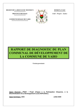Rapport De Diagnostic Du Plan Communal De Développement De La Commune De Yaho