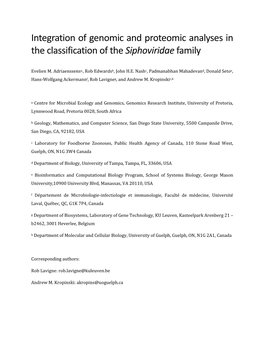 Integration of Genomic and Proteomic Analyses in the Classification of the Siphoviridae Family