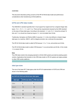 Overview ILP32 and LP64 Data Models Data Type Sizes Char Short