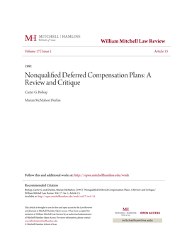 Nonqualified Deferred Compensation Plans: a Review and Critique,