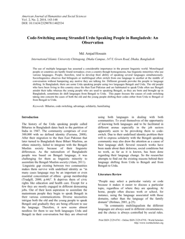 Code-Switching Among Stranded Urdu Speaking People in Bangladesh: an Observation