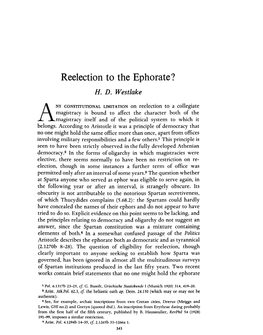 Reelection to the Ephorate? Westlake, H D Greek, Roman and Byzantine Studies; Winter 1976; 17, 4; Proquest Pg