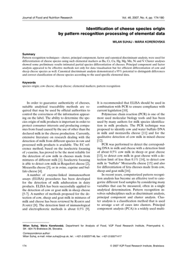 Identification of Cheese Species Origin by Pattern Recognition Processing of Elemental Data