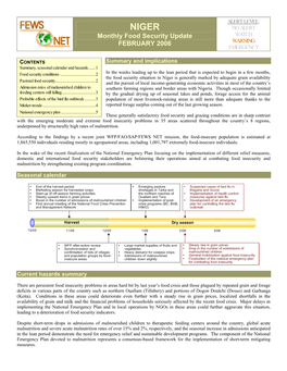 Niger Monthly Food Security Update, February 2006