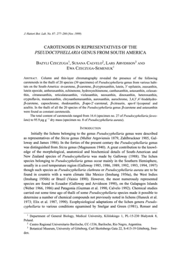 Carotenoids in Representatives of the Pseudocyphellaria Genus from South America