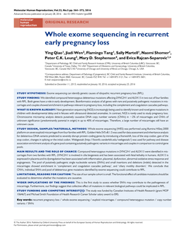 Whole Exome Sequencing in Recurrent Early Pregnancy Loss